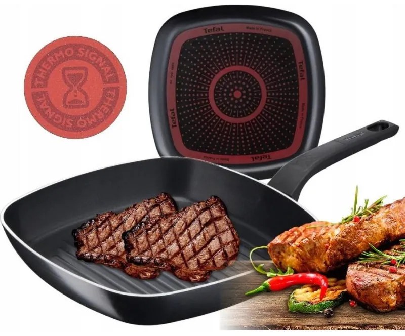 Τηγάνι Grill  Tefal B5674053, 26 cm, επικάλυψη τιτανίου, πάτος διάχυσης, Thermo-Signal, Thermo-Spot, Μαύρο