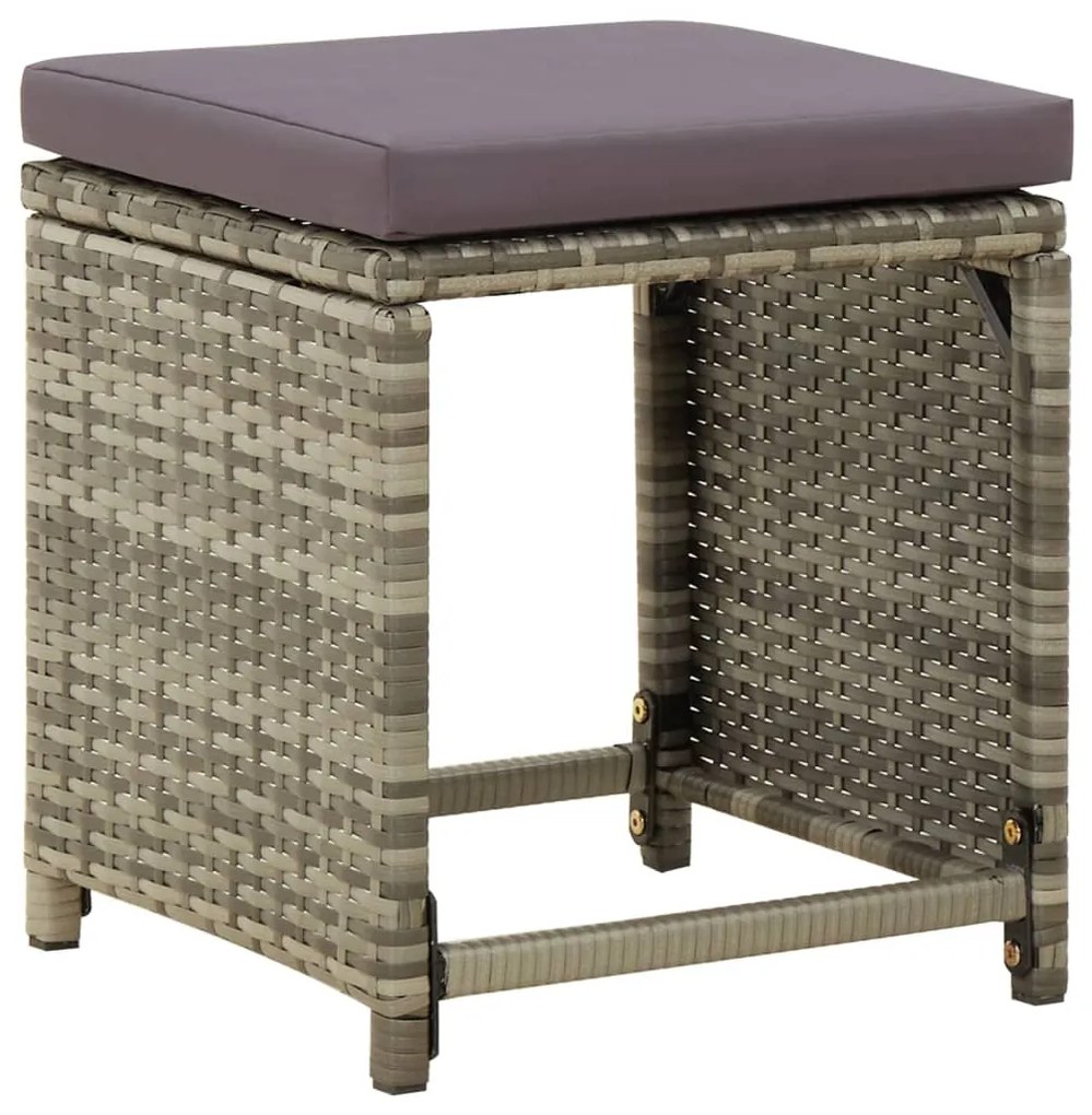 vidaXL Σκαμπό Κήπου 4 τεμ. Γκρι από Συνθετικό Ρατάν με Μαξιλάρια