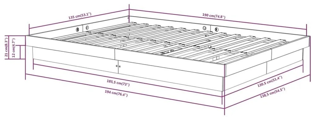 Πλαίσιο Κρεβατιού Μελί 135 x 190 εκ Ξύλο Πεύκου Double - Καφέ