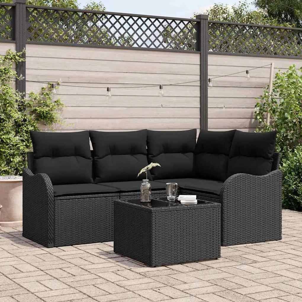 vidaXL Σετ Καναπέ Κήπου με μαξιλάρι 5 pcs Μαύρο Πολυ ράταν