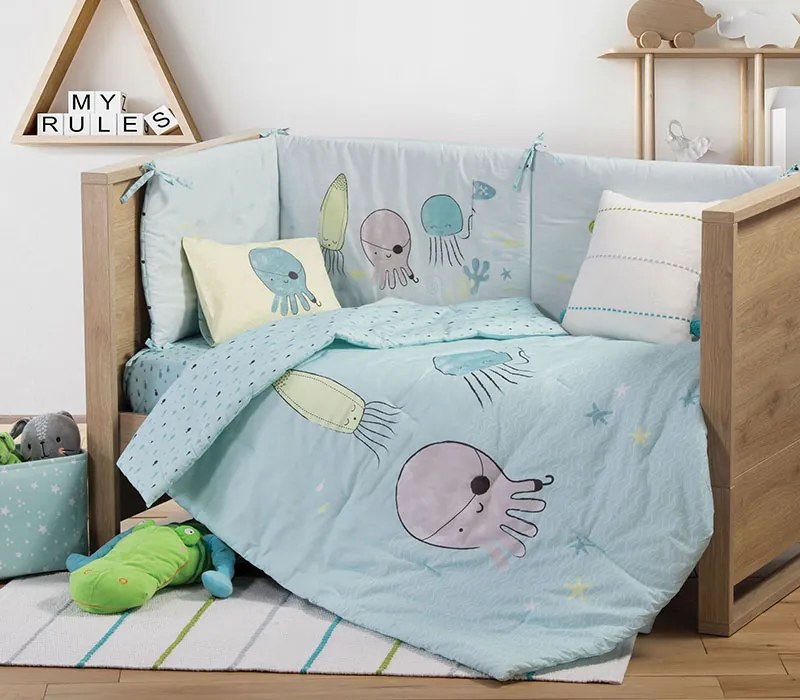 Βρεφικό Κουβερλί Ocean Friends Aqua 110x140 - Nef-Nef Homeware