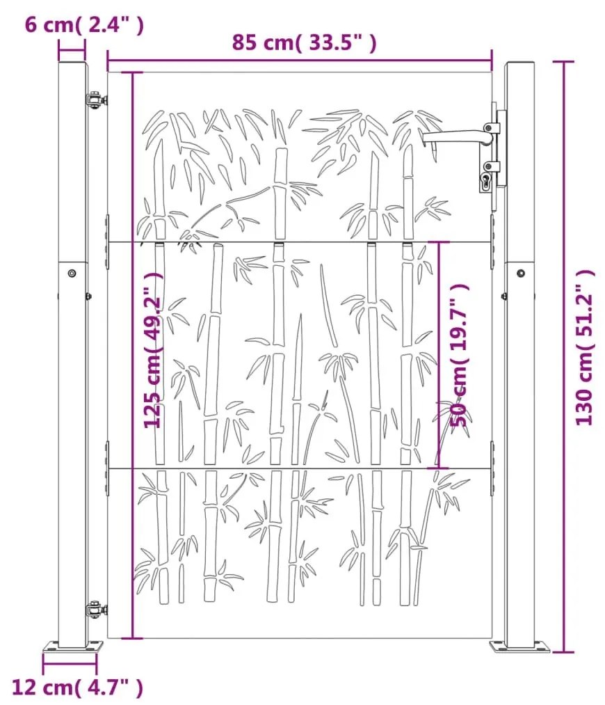 Πύλη Κήπου με Σχέδιο Μπαμπού 105 x 130 εκ. από Ατσάλι Corten - Καφέ