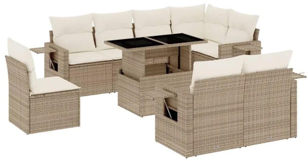 vidaXL Σαλόνι Κήπου Σετ 9 τεμ. Μπεζ Συνθετικό Ρατάν με Μαξιλάρια