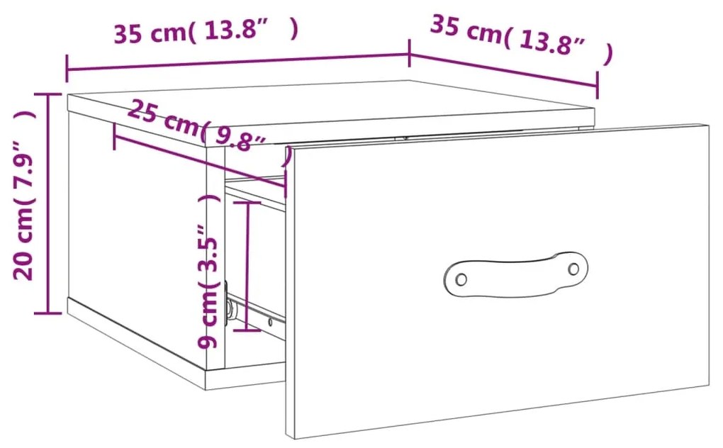 Κομοδίνα Επιτοίχια 2 τεμ. Καφέ Δρυς 35 x 35 x 20 εκ. - Καφέ