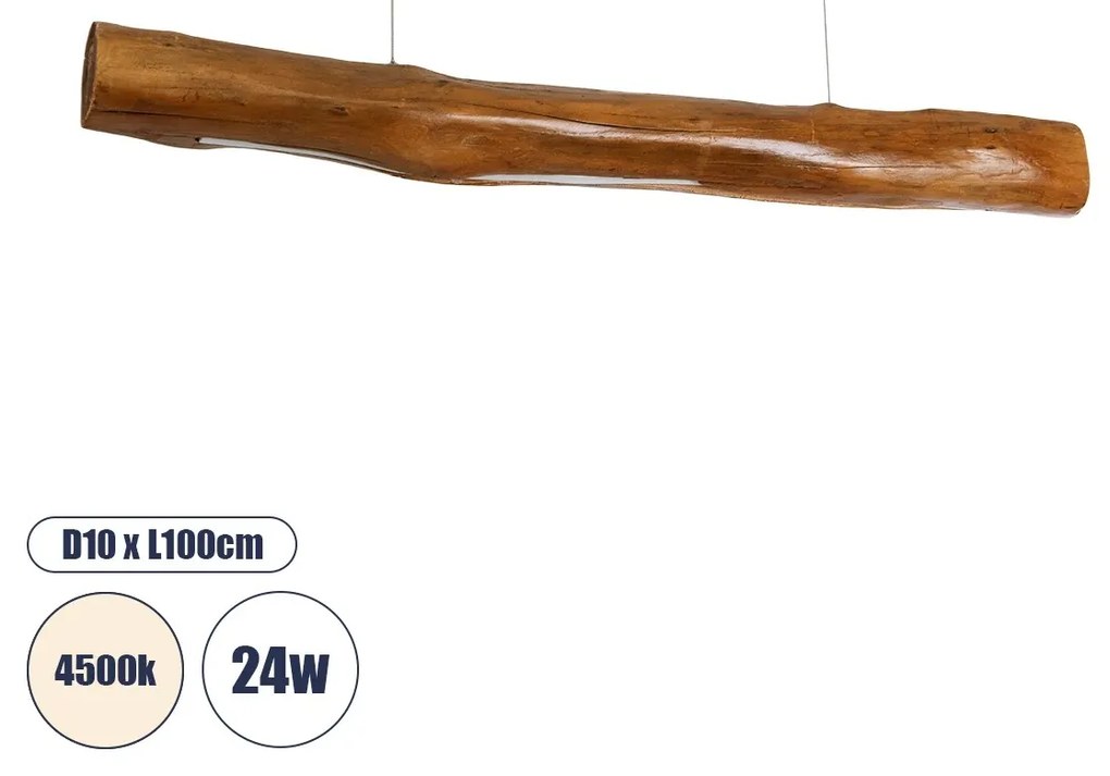 02320 GloboStar®  KATRINA 02320 Μοντέρνο Κρεμαστό Φωτιστικό Ανάρτηση LED 24W 1920lm 120° AC 220-240V IP20 Φυσικό Λευκό 4500K Καφέ Ξύλο - Μ10 x Π10 x Υ100cm - 2 Xρόνια Εγγύηση