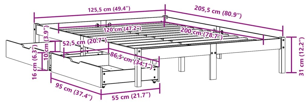 ΣΚΕΛΕΤΟΣ ΚΡΕΒΑΤΙΟΥ ΧΩΡΙΣ ΣΤΡΩΜΑ 120X200 ΕΚ ΜΑΣΙΦ ΞΥΛΟ ΠΕΥΚΟΥ 3301434