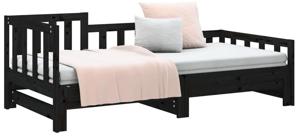 vidaXL Καναπές Κρεβάτι Συρόμενος Μαύρος 2x(90x190) εκ. από Μασίφ Πεύκο