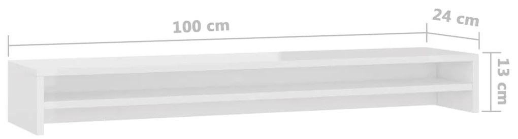 vidaXL Βάση Οθονών Γυαλιστερό Λευκό 100 x 24 x 13 εκ. από Επεξ. Ξύλο