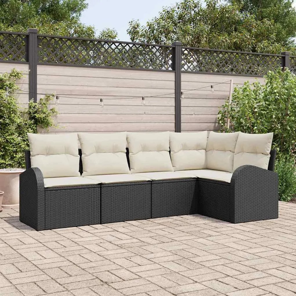 vidaXL Σετ Καναπέ Κήπου με μαξιλάρι 5 pcs Μαύρος, λευκός Πολυ ράταν