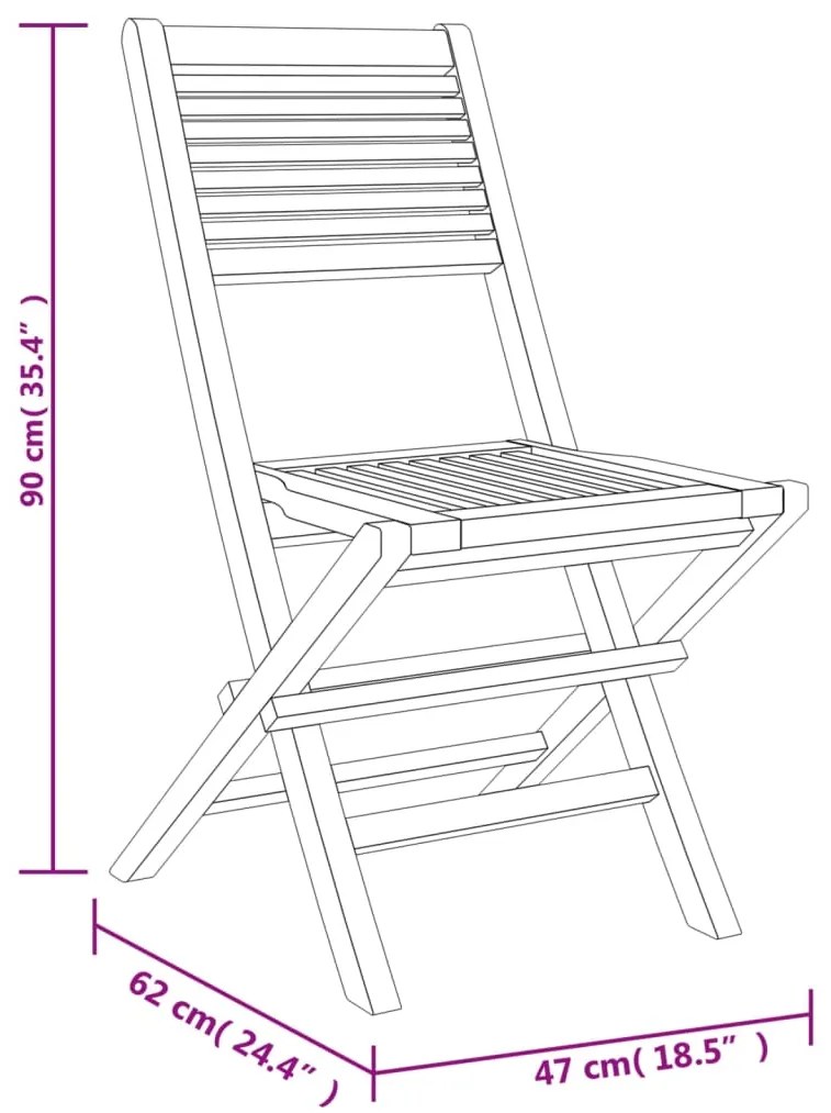vidaXL Καρέκλες Κήπου Πτυσσόμενες 4 τεμ. 47x62x90 εκ. Μασίφ Ξύλο Teak
