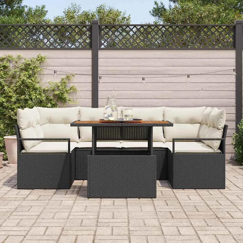 vidaXL Σετ Καναπέ Κήπου 7 pcs Μαύρο και κρεμ 100 x 55 x 73 εκ