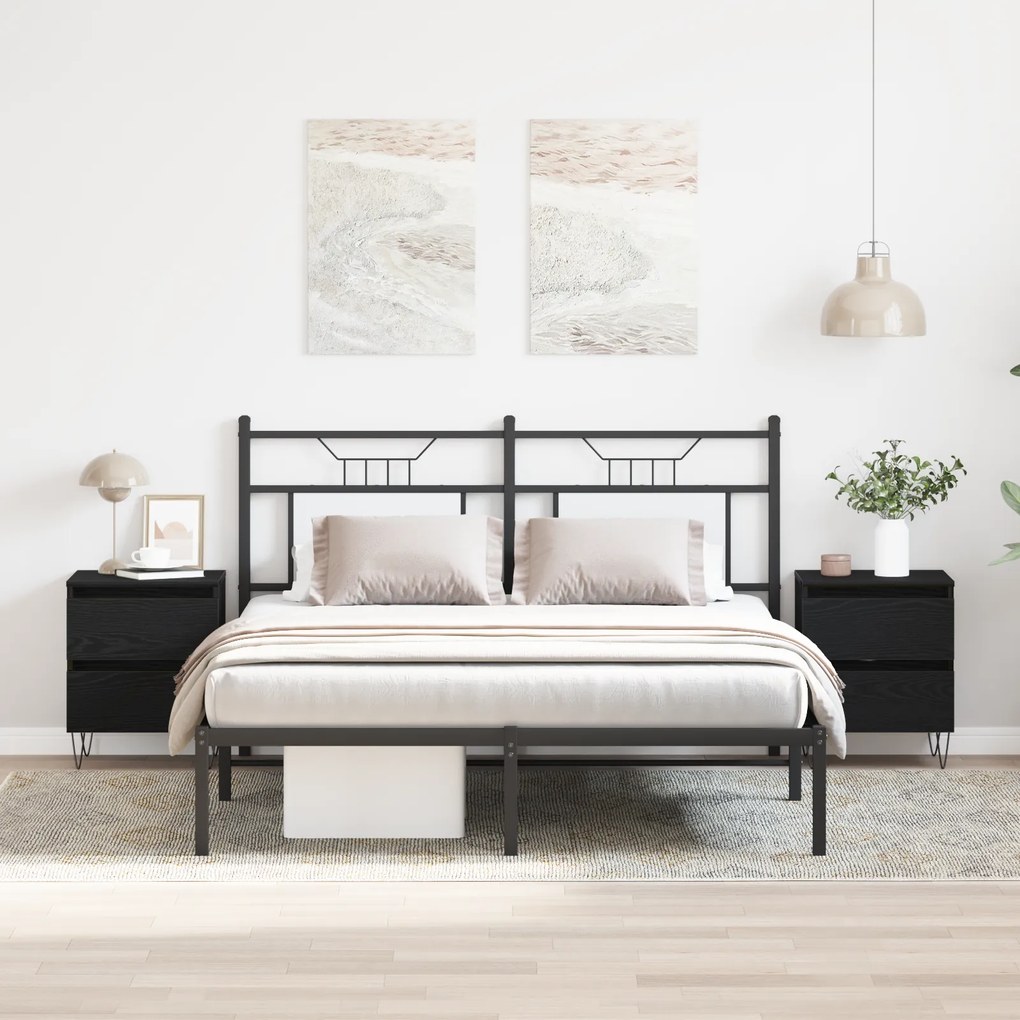 vidaXL Κομοδίνα 2 τεμάχια Μαύρη Δρυς 40x35x50 εκ Επεξεργασμένο Ξύλο