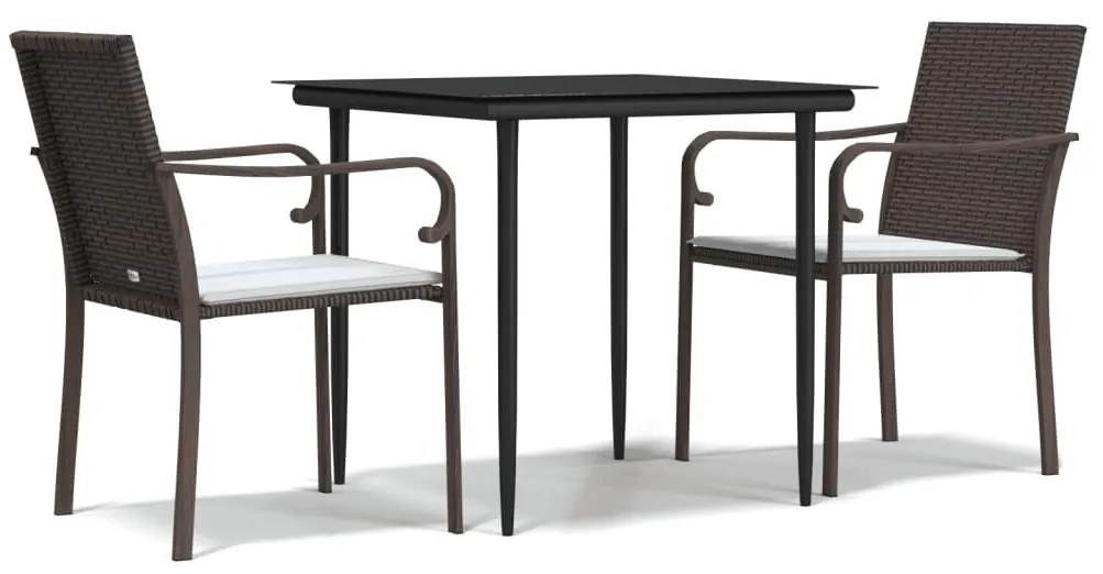 vidaXL Σετ Τραπεζαρίας Κήπου 3 τεμ. Συνθ. Ρατάν / Ατσάλι με Μαξιλάρια