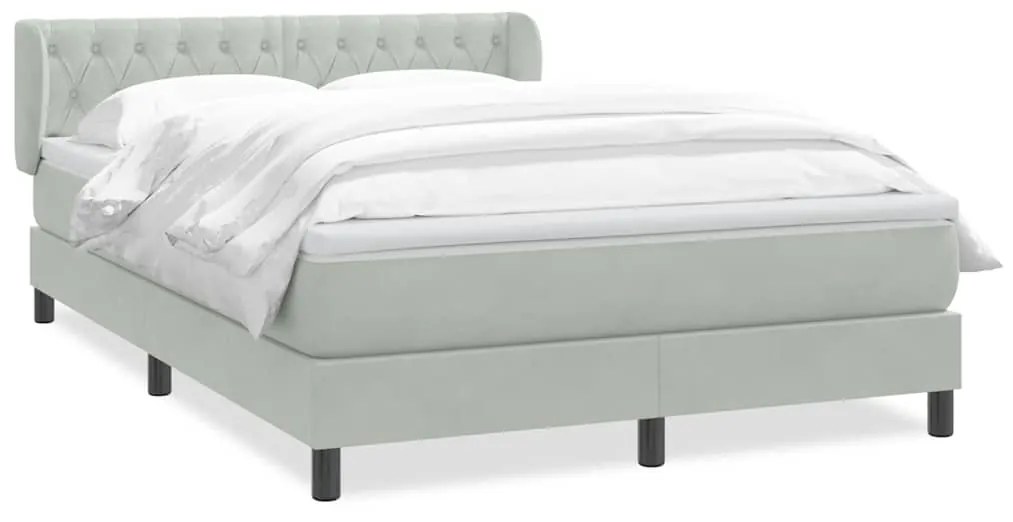 vidaXL Κρεβάτι Boxspring με Στρώμα Ανοιχτό Γκρι 140x210 εκ. Βελούδινο