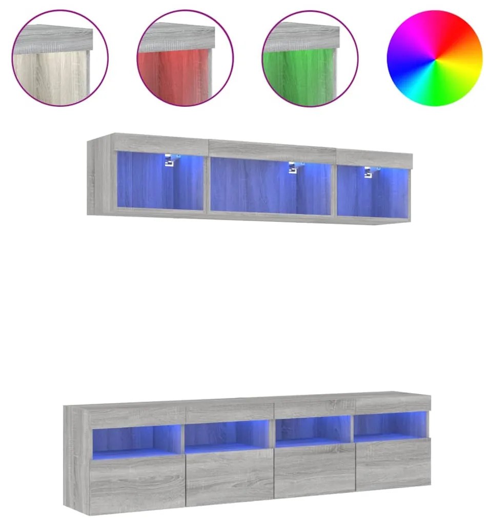 vidaXL Έπιπλα Τοίχου Τηλεόρασης 5 τεμ. LED Γκρι Sonoma από Επεξ. Ξύλο