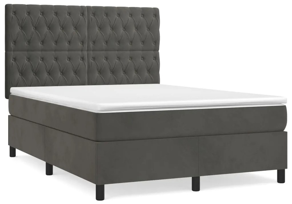 vidaXL Κρεβάτι Boxspring με Στρώμα Σκούρο Γκρι 140x200 εκ. Βελούδινο