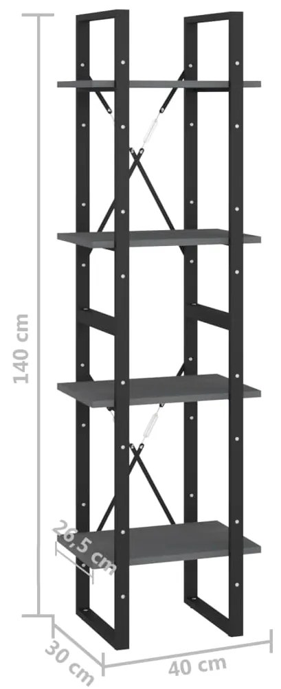 ΒΙΒΛΙΟΘΗΚΗ ΜΕ 4 ΡΑΦΙΑ ΓΚΡΙ 40X30X140 ΕΚ. ΑΠΟ ΜΑΣΙΦ ΞΥΛΟ ΠΕΥΚΟΥ 806424