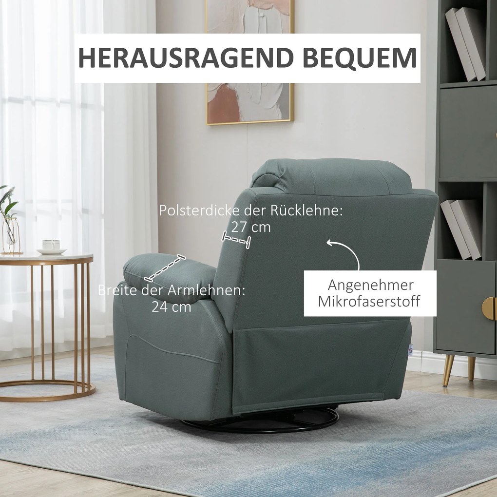 HOMCOM Πολυθρόνα χαλάρωσης με ρύθμιση ανάκλισης έως 135° περιστρεφόμενη 360 μοίρες 93 cm x 100 cm x 98 cm ατσάλινο πλαίσιο πράσινο