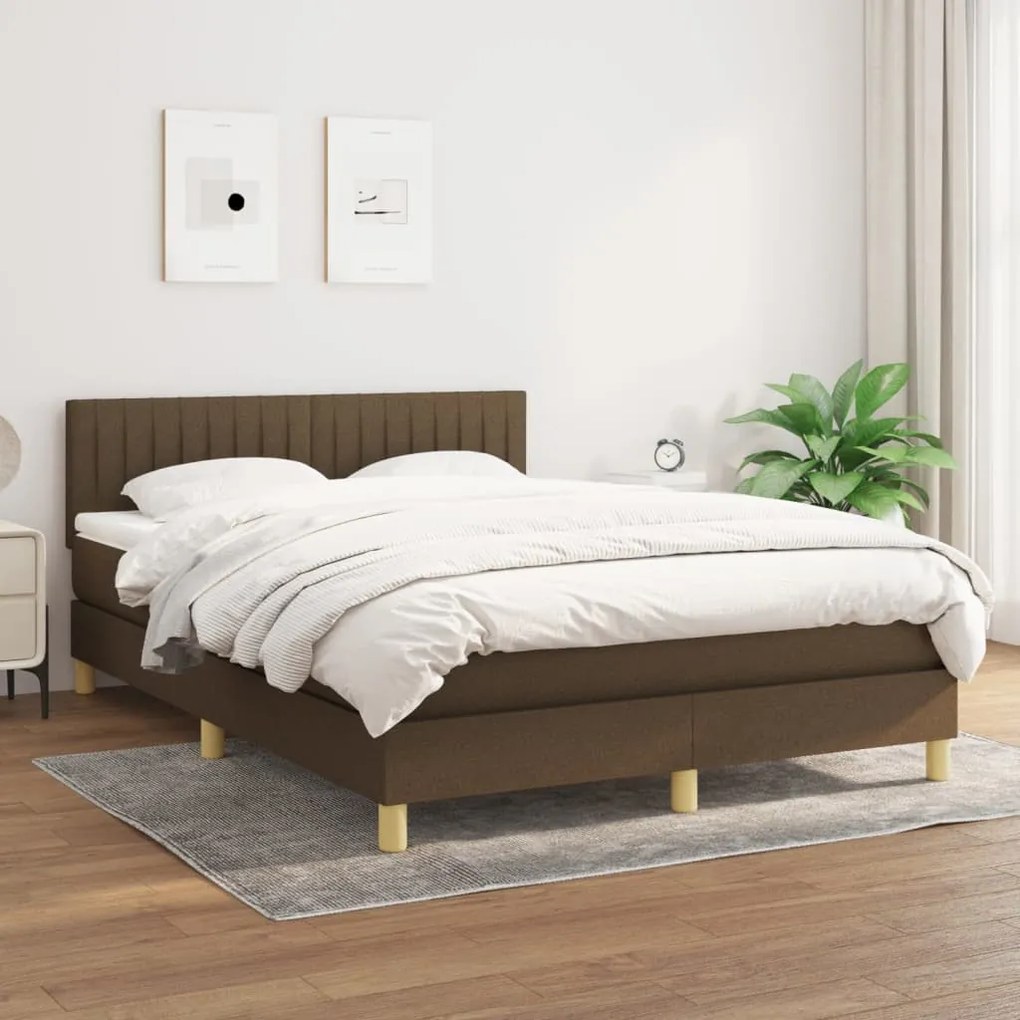 Κρεβάτι Boxspring με Στρώμα Σκούρο Καφέ 140x200 εκ Υφασμάτινο