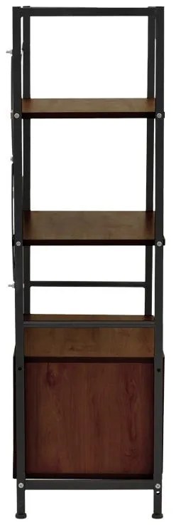 Ραφιέρα επιδαπέδια με ντουλάπι Kuili μέταλλο μαύρο - mdf καρυδί 60x36x121 εκ. 60x36x121 εκ.