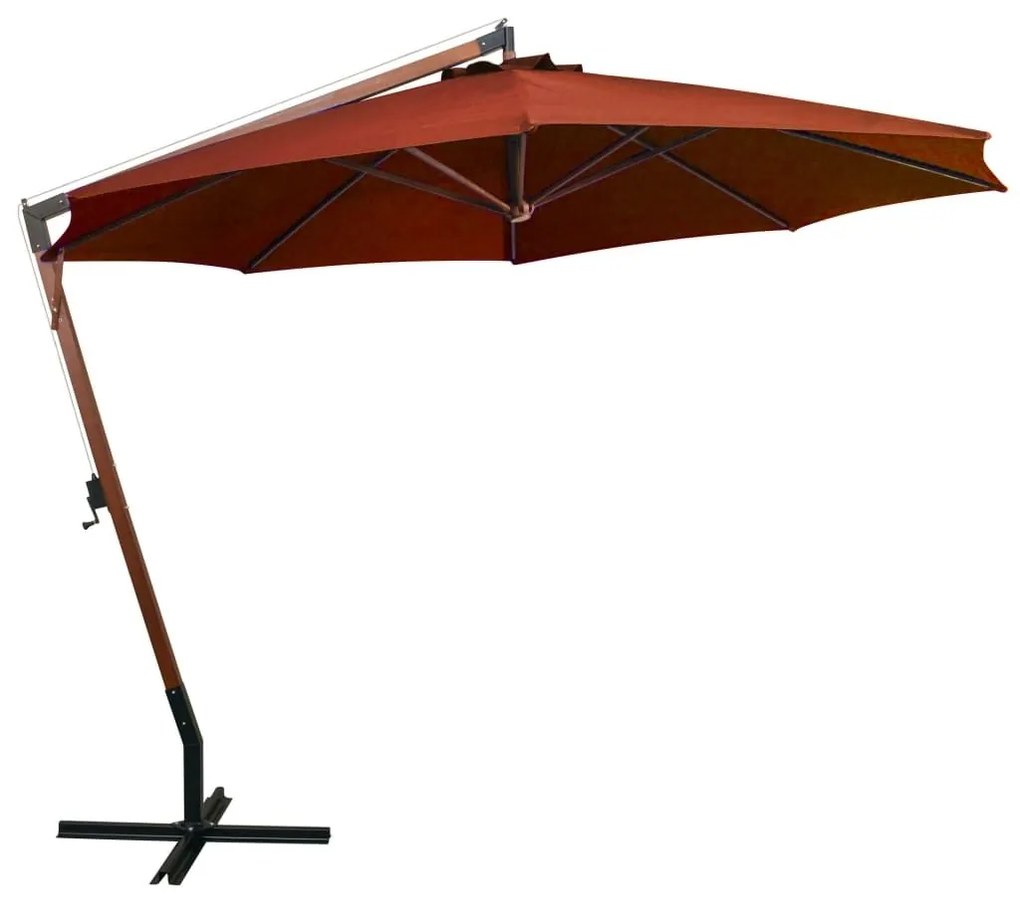 Ομπρέλα Κρεμαστή με Ιστό Τερακότα 3,5x2,9 μ. Μασίφ Ξύλο Ελάτης - Καφέ
