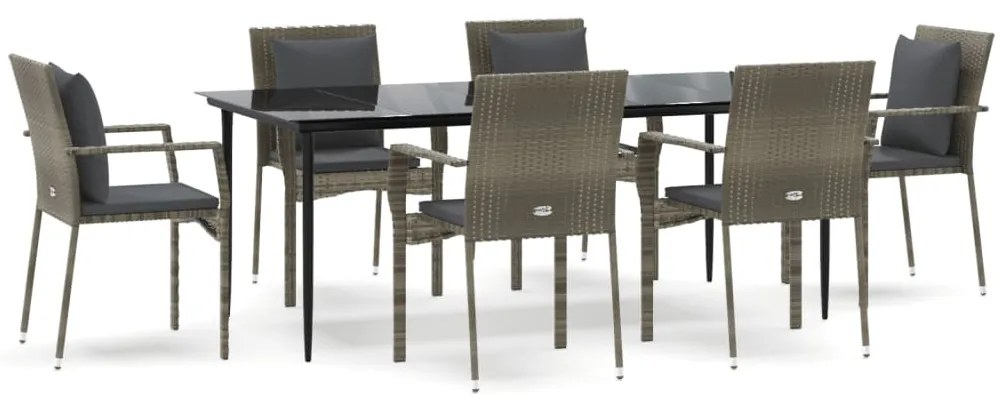 Σετ Τραπεζαρίας Κήπου 7 τεμ Μαύρο&amp;Γκρι Συνθ. Ρατάν με Μαξιλάρια 3185105