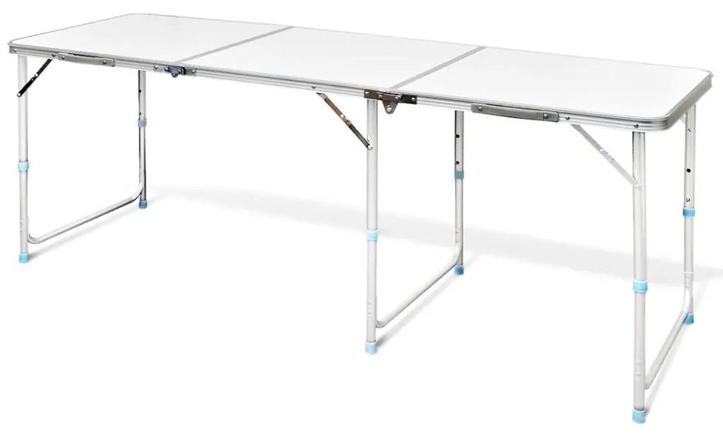 Τραπέζι Camping Πτυσσόμενο Ρυθμιζόμενου Ύψους 180 x 60 εκ. Αλουμινίου - Λευκό