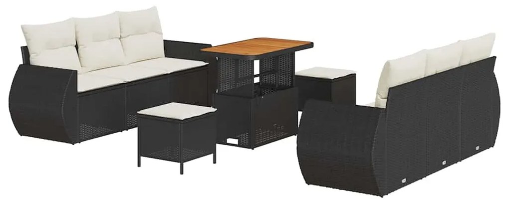 vidaXL Σετ Καναπέ Κήπου 9 pcs Μαύρο συνθετικό ρατάν