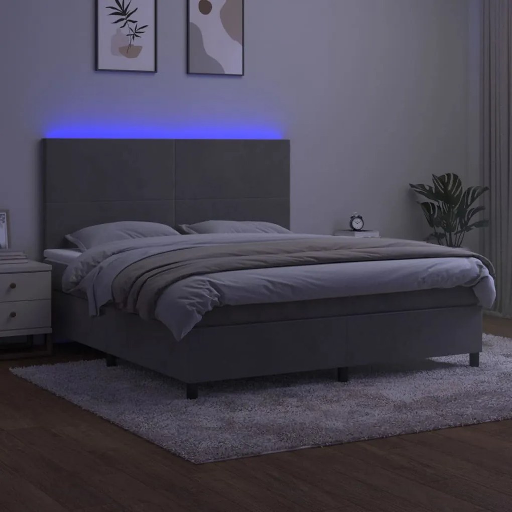 ΚΡΕΒΑΤΙ BOXSPRING ΜΕ ΣΤΡΩΜΑ &amp; LED ΑΝ.ΓΚΡΙ 160X200 ΕΚ. ΒΕΛΟΥΔΙΝΟ 3136011