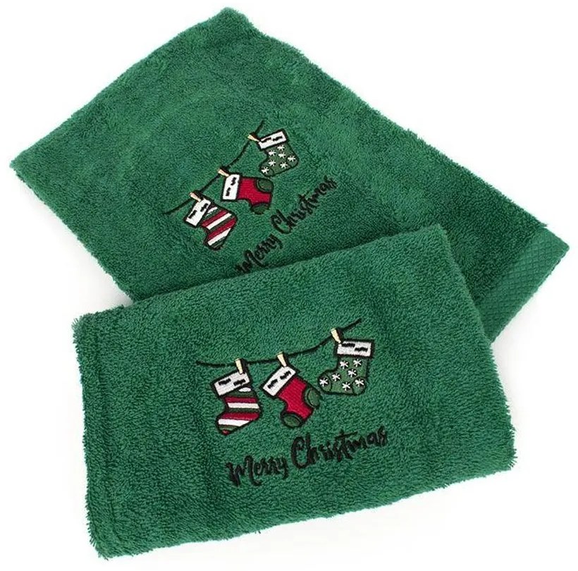 Πετσέτες Χριστουγεννιάτικες Christmas Socks (Σετ 2τμχ) Green DimCol Towels Set 50x90cm