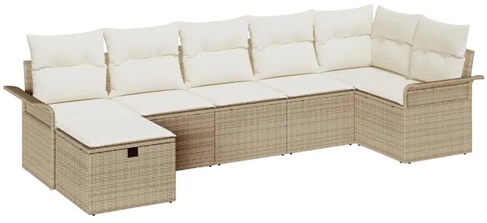 vidaXL Σετ Καναπέ Κήπου με μαξιλάρι 7 pcs Μπεζ Πολυ ράταν