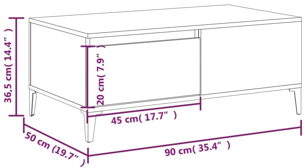 Τραπεζάκι Σαλονιού Λευκό 90 x 50 x 36,5 εκ. Επεξεργασμένο Ξύλο - Λευκό