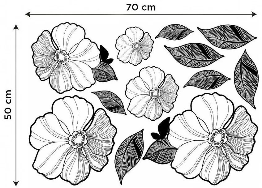 Διακοσμητικά αυτοκόλλητα τοίχου κομψά ασπρόμαυρα λουλούδια - 50x70