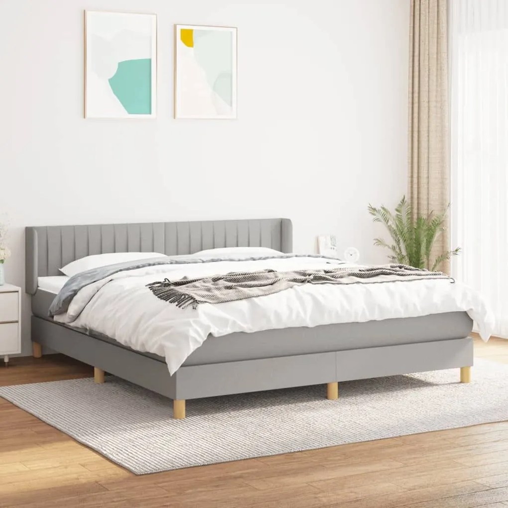 Κρεβάτι Boxspring με Στρώμα Ανοιχτό Γκρι 180x200 εκ. Υφασμάτινο - Γκρι