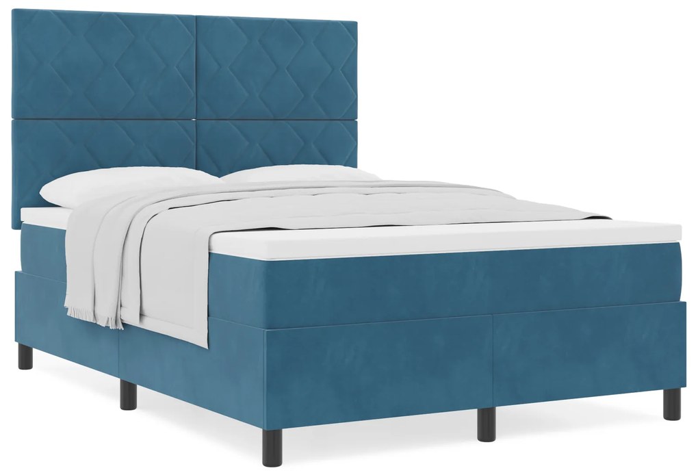 vidaXL Κρεβάτι Box Spring με Στρώμα Σκούρο Μπλε 140x190 cm Βελούδο