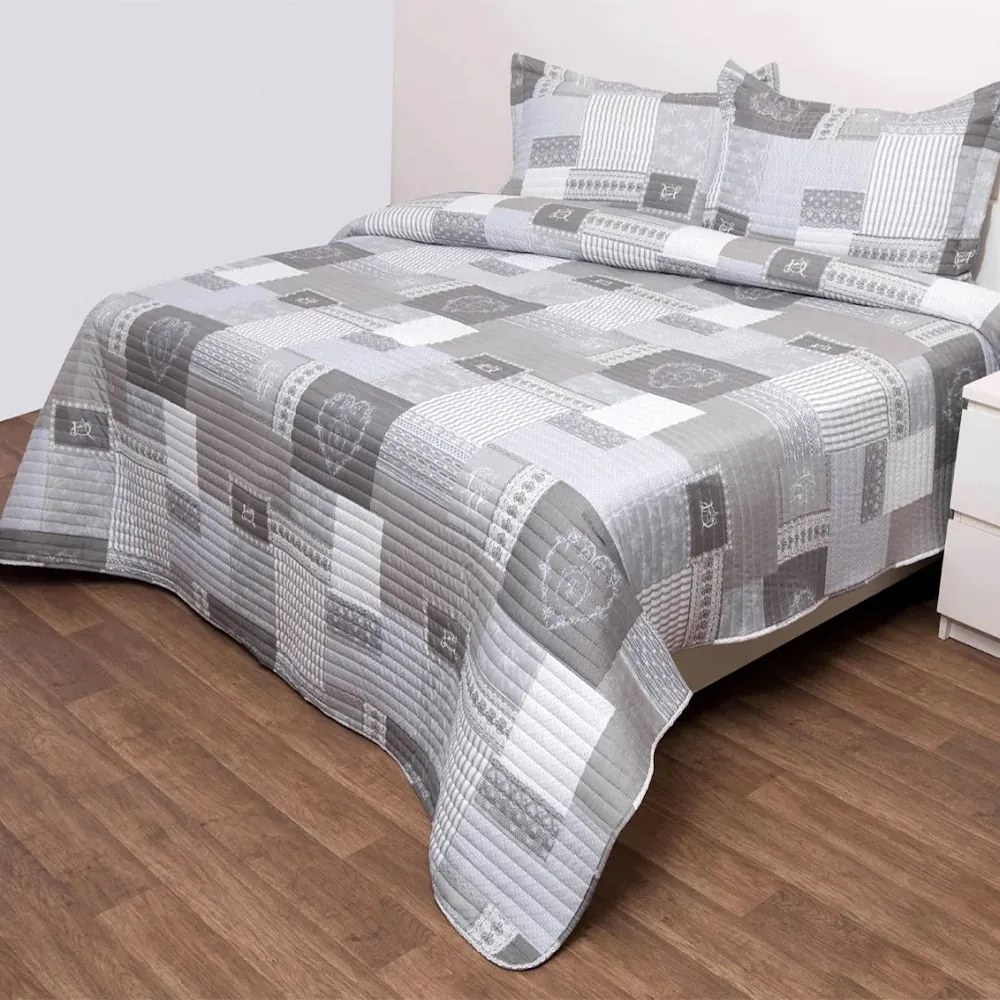 Κουβερλί 5244 (Σετ 3τμχ) Grey Viopros Υπέρδιπλo 220x240cm Microfiber-Polyester