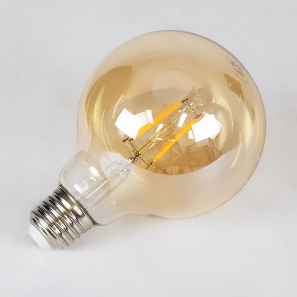 GloboStar 99039 LED Long Filament Bulb E27 G95 Globe 4W 350lm 360° AC 220-240V IP20 D9.5 x H13.5cm Ultra Θερμό Λευκό 2200K με Μελί Γυαλί - Dimmable - 3 Years Warranty - 99039