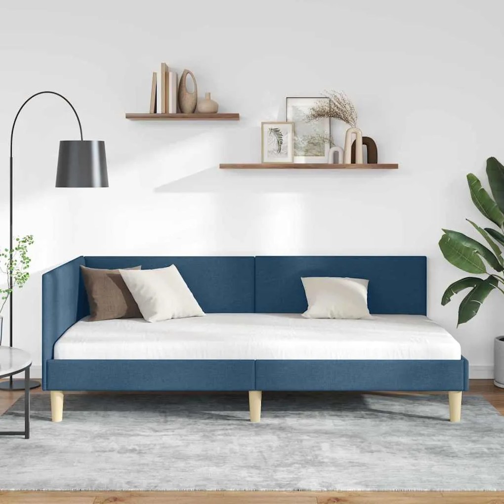 vidaXL Κρεβάτι Γωνίας Άλλο Μπλε 90 x 200 cm Ύφασμα και Έργο ξύλου