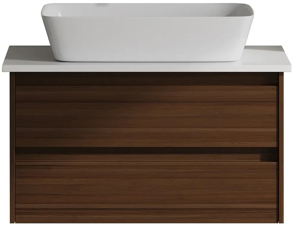 Έπιπλο Μπάνιου Πάγκος Με Νιπτήρα Evelyn Top 80 S3BEVET080BR 80x47cm Brown-White Ξύλο,Πορσελάνη
