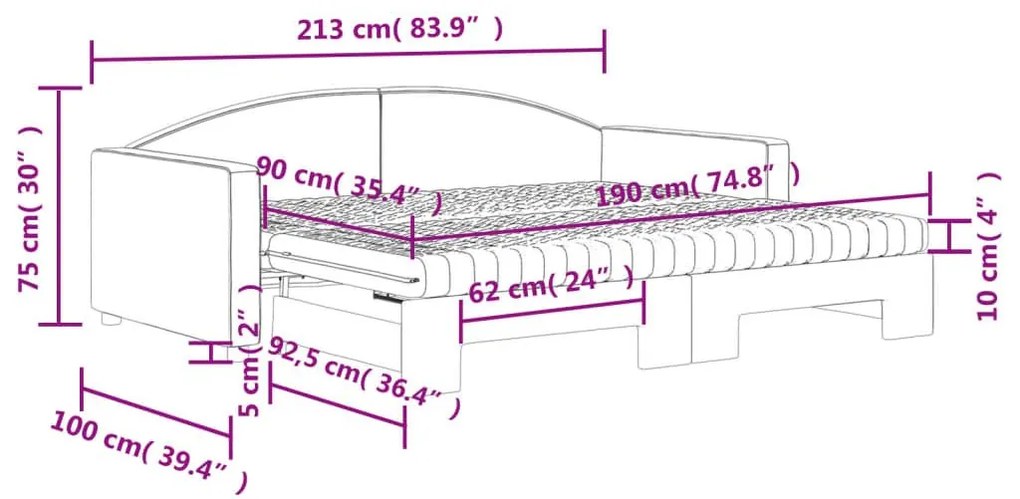 Καναπές Κρεβάτι Συρόμενος Σκούρο γκρι 90x190 εκ Ύφασμα Στρώματα - Γκρι