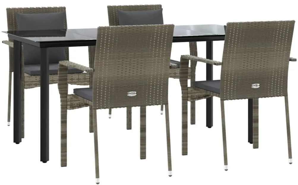 vidaXL Σετ Τραπεζαρίας Κήπου 5 τεμ Μαύρο&Γκρι Συνθ. Ρατάν με Μαξιλάρια