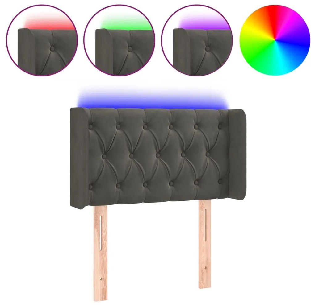 vidaXL Κεφαλάρι Κρεβατιού LED Σκούρο Γκρι 83x16x78/88 εκ. Βελούδινο