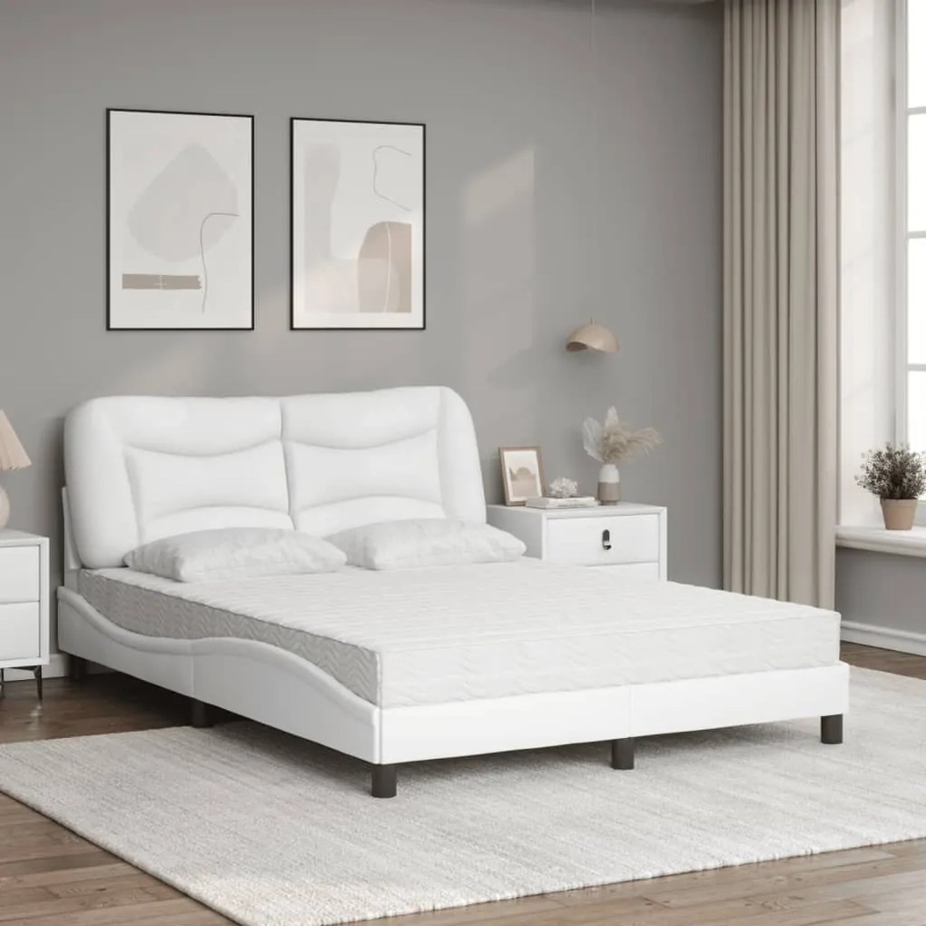 vidaXL Κρεβάτι με Στρώμα Λευκό 120x200 εκ.από Συνθετικό Δέρμα