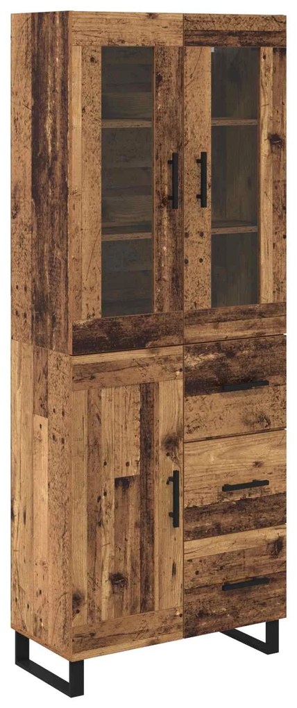 vidaXL Highboard με συρτάρι 2 pcs Παλιό Ξύλο Σύνθετο Ξύλο και Γυαλί