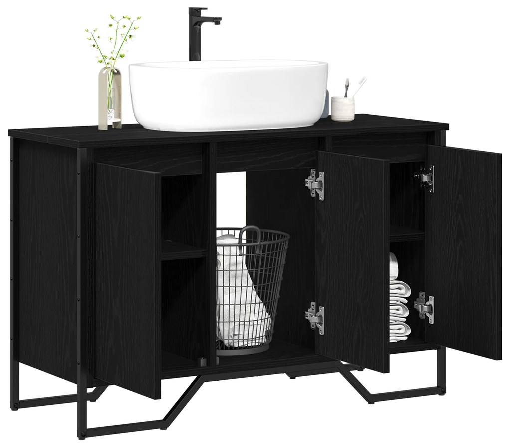 vidaXL Ντουλάπι Νιπτήρα Μαύρη Δρυς 91x35x60 cm Επεξεργασμένο Ξύλο