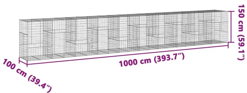 Συρματοκιβώτιο με Κάλυμμα 1000x100x150 εκ. Γαλβανισμένο Χάλυβα - Ασήμι