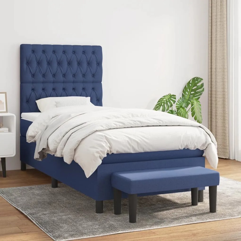 vidaXL Κρεβάτι Boxspring με Στρώμα Μπλε 100 x 200 εκ. Υφασμάτινο