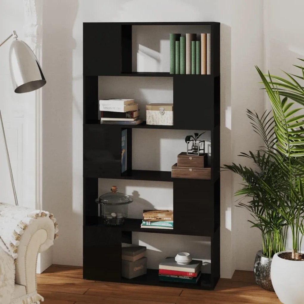 vidaXL Βιβλιοθήκη/Διαχωρ. Χώρου Γυαλ. Μαύρο 80x24x155 εκ. Επεξ. Ξύλο