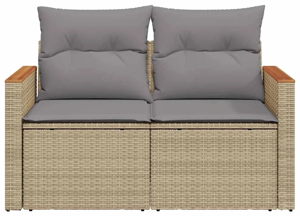 vidaXL Καναπές Κήπου Διθέσιος Μπεζ από Συνθετικό Ρατάν με Μαξιλάρια