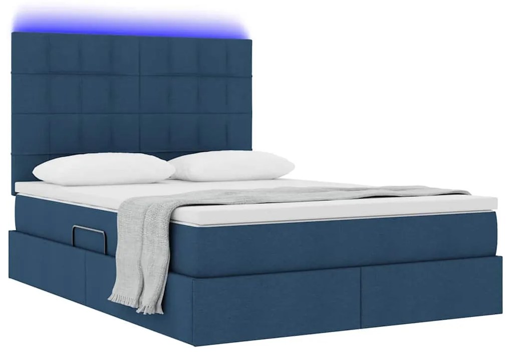 vidaXL Κρεβάτι με αποθηκευτικό χώρο και LED Μπλε 140 x 190 cm